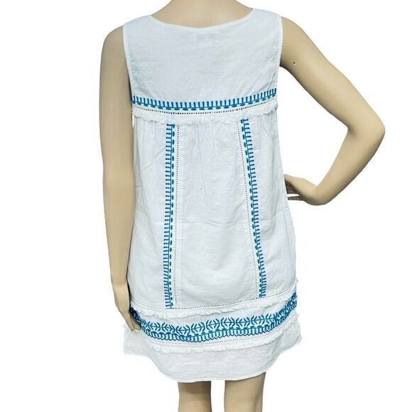 Vineyard Vines Dress White Blue Embroidered Tunic Shift Sleeveless Full/Lining 0 - Picture 5 of 11